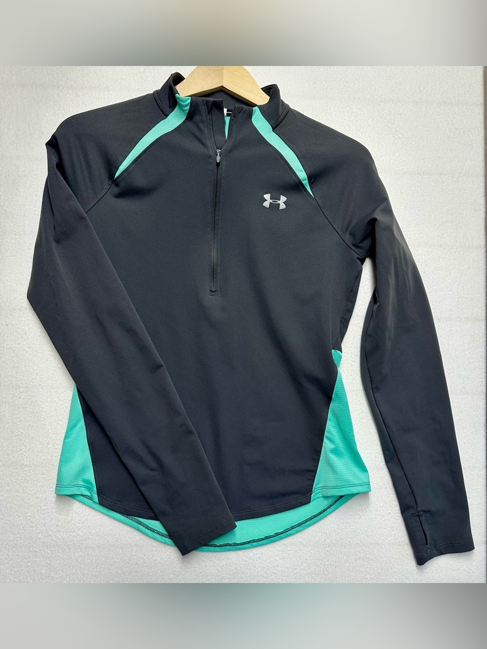 Under Armour HeatGear Fitted Quarter Zip Pullover Women’s Small Gray/Turquoise